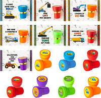 Haooryx 86Pcs Valentine's Day Exchange Classroom Construction Truck Stampers with Greeting Cards for Kids Valentines Classroom Exchange Prizes Construction Truck Party Favor Goodies Bag Stuffers