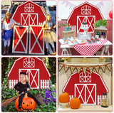 Haooryx Farm Theme Trunk Or Treat Decorations Banner for Cars, Red Farmhouse Car Trunk Decoration Backdrop Banner Waterproof Archway Garage Door Car Decor for Halloween Outdoor Party Supplies