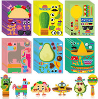 Haooryx 36Pcs Make Your Own Fiesta Stickers Sheet, Make a Face Stickers Game Mexican Fiesta Cinco De Mayo Taco Sticker Mix and Match Cactus Sticker for Kids Birthday Party Favor Gift Art Craft Rewards