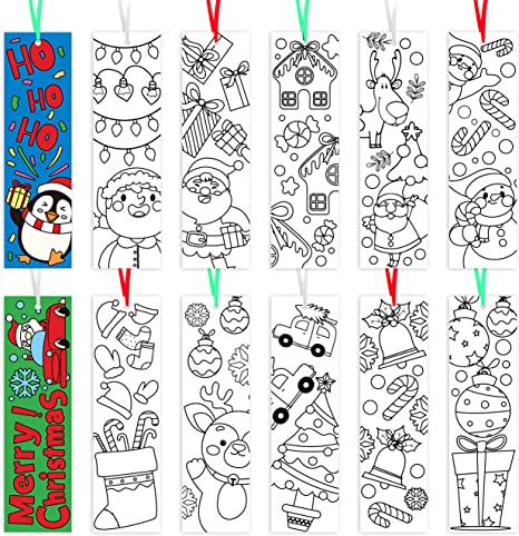 100PCS Christmas Color Your Own Bookmarks, 10 Styles Xmas DIY Coloring  Blank Bookmarks Double-Sided Patterned Page Marker for Party Game Prize  Goodie