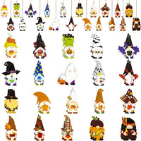 Haooryx 41PCS Halloween Theme Hanging Gnomes Wooden Ornaments Thanksgiving Gnome Decorative Wood Slice Pendant Ghost Turkey Elves Sign for Fall Harvest Rustic Farmhouse Halloween Tree Home Decoration