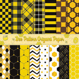 Haooryx 60PCS Summer Bees Plaid Pattern Paper Yellow Black Honeycomb Scrapbook Specialty Origami Paper Decorative 11’x11’Double Sided DIY Art Craft for Wrapping Gift Card Making Photo Album Decor
