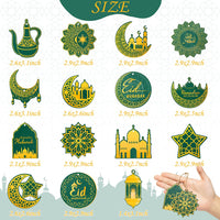 Haooryx 31PCS Eid Mubarak Hanging Decorations Ramadan Mubarak Wooden Ornaments Ramadan Kareem Moon Star Shape Wood Slice Pendant for Eid Al-fitr Party Festival Tree Wall Home Decor Supply(Green)