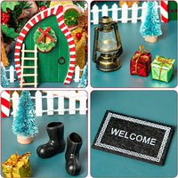 Haooryx 16Pcs Christmas Magic Wooden Miniature Fairy Doors Accessories, Welcome to Dollhouse Mini Entry for Fairies Magical Door Christmas Party Decoration Outdoor Xmas Decor (Bevel Angle Doorframe)