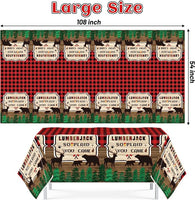 Haooryx 3 Pack Lumberjack Table Cover Decorations Supplies, Buffalo Plaid Lumberjack Tablecloth Plastic Rectangle Disposable Tablecover for Winter Theme Birthday Party Baby Shower Decor, 108 x 54 Inch