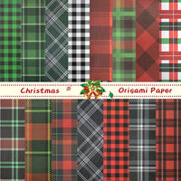 Haooryx 60 Sheets Christmas Plaid Origami Papers Double Sided 11”x11” Collection Decorative Red Green Plaid Craft Paper Bulk Christmas Card Making Scrapbook Specialty Paper DIY Craft Scrapbook Decor