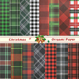 Haooryx 60 Sheets Christmas Plaid Origami Papers Double Sided 11”x11” Collection Decorative Red Green Plaid Craft Paper Bulk Christmas Card Making Scrapbook Specialty Paper DIY Craft Scrapbook Decor