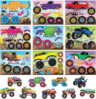 Haooryx 45 Sheet Monster Truck Make Your Own Holographic Stickers Kids Cartoon Make a Face Sticker DIY Shiny Stickers Games for Monster Truck Themed Birthday Party School Art Craft Supplies