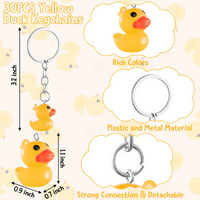 Haooryx 30Pcs Plastic Duck Keychains Duck Party Favors, Cute 3D Duck Chains Mini Ducky Pendant Accessories Gift Party Favors